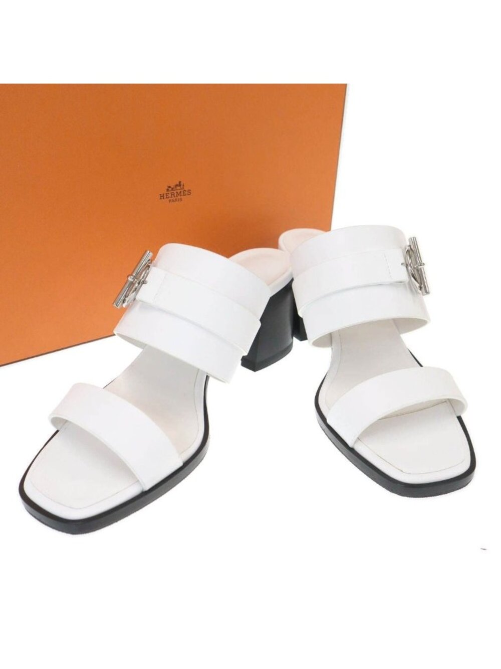 Hermes Kute 60 Leather Sandals White